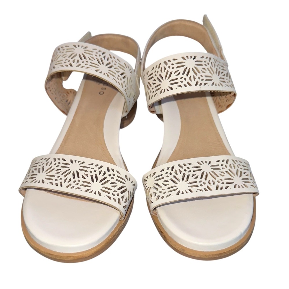 Brioso 7.5 Paloma Ivory Leather‎ Slingback Sandals With Laser Cut Detail - Picture 3 of 8